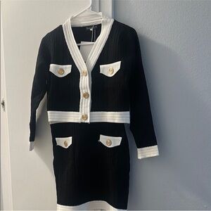 Black and White Buttoned Cardigan Set size S